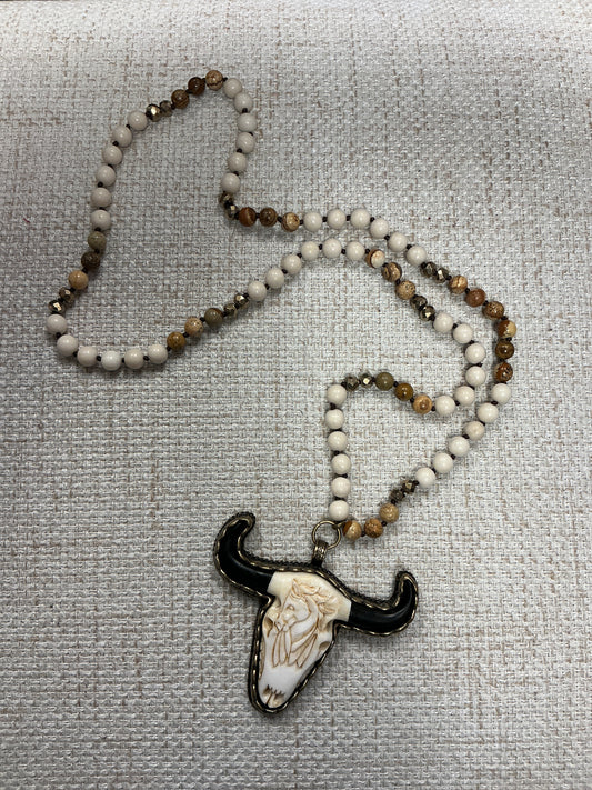 Beaded Cow Skull Talisman Necklace