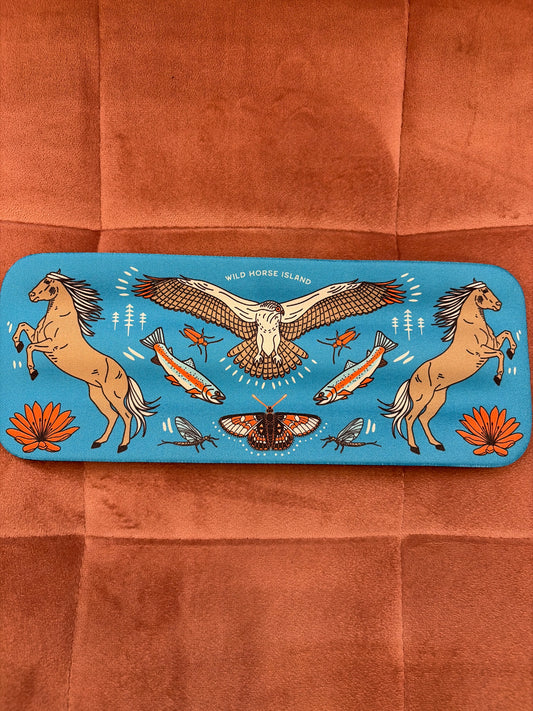 Field Guide Designs Slap Koozie featuring Wildhorse Island and Flathead Lake scenery, made of foam for drink insulation.