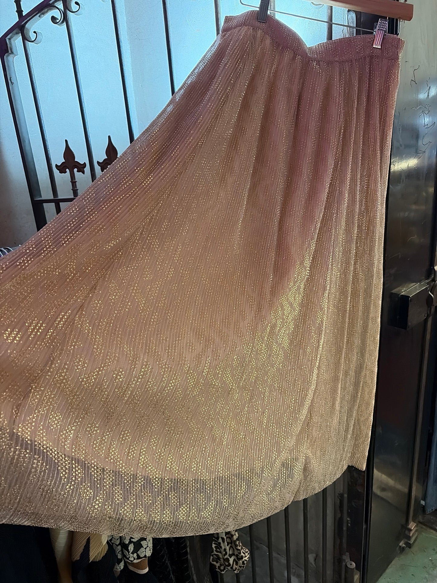 Very J Pour the Champagne skirt, a stylish women's skirt with a flowy design, shown in a neutral fabric in this image.