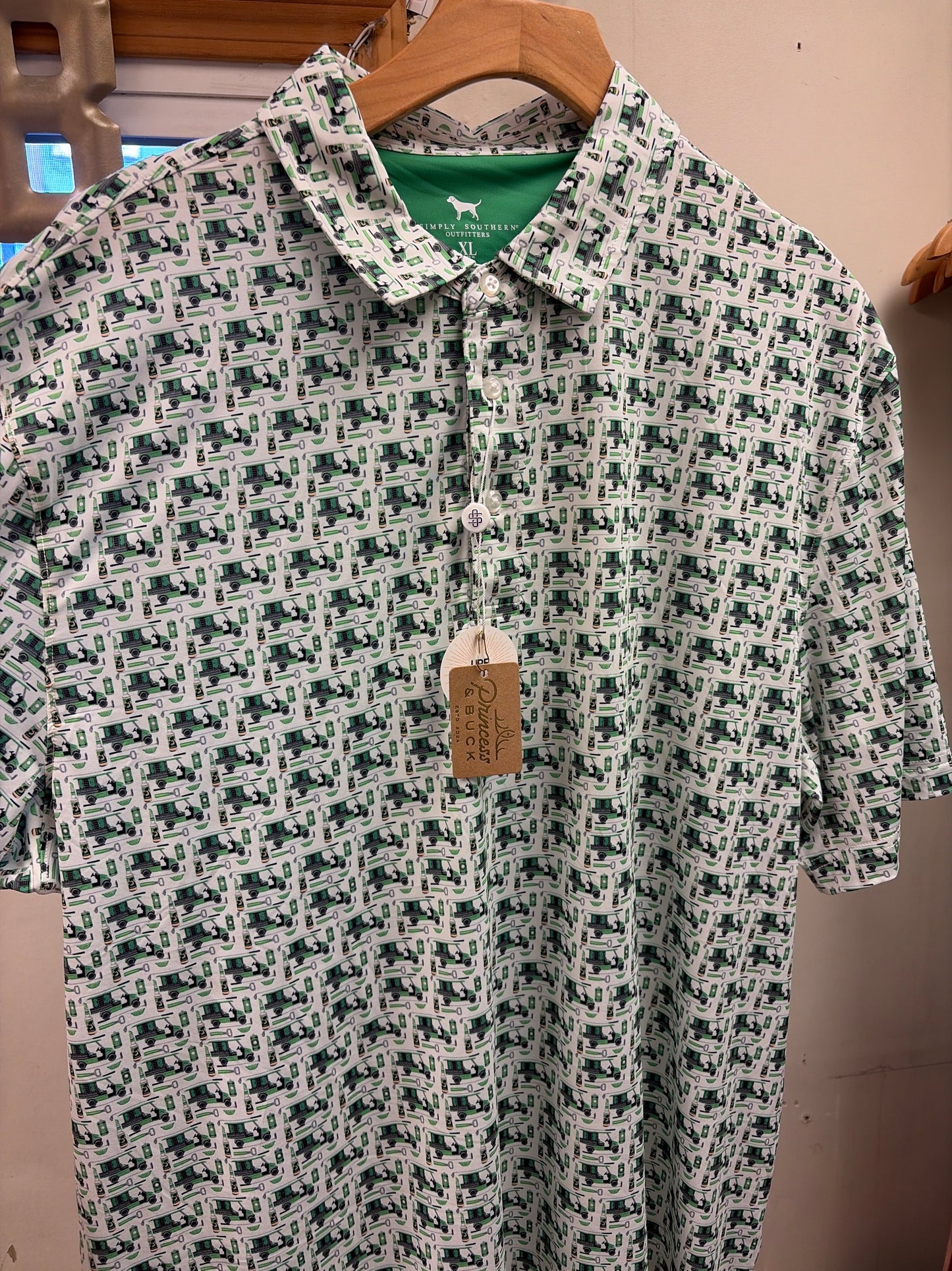 Men's Simply Southern golf polo shirt with UPF 40 sun protection, lightweight and comfortable for outdoor play.