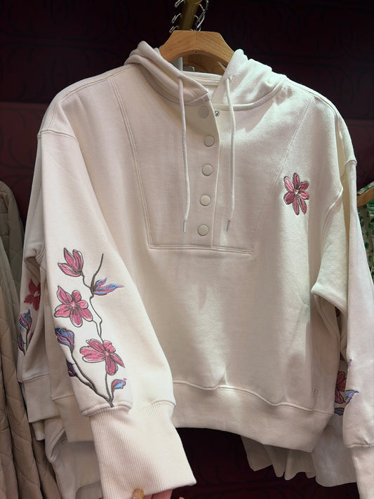 Floral Embroidery Snap Front Sweatshirt