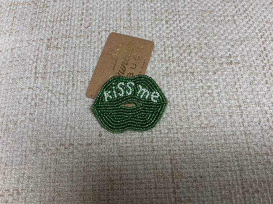 Kiss Me Beaded Lips Pin