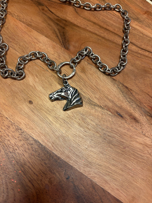 Horsehead pendant necklace by Lula 'n' Lee featuring a detailed metal horsehead charm on a chain.