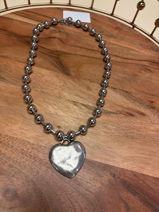Lula 'n' Lee heart-shaped ball chain necklace with delicate metal links, stylish jewelry accessory for women