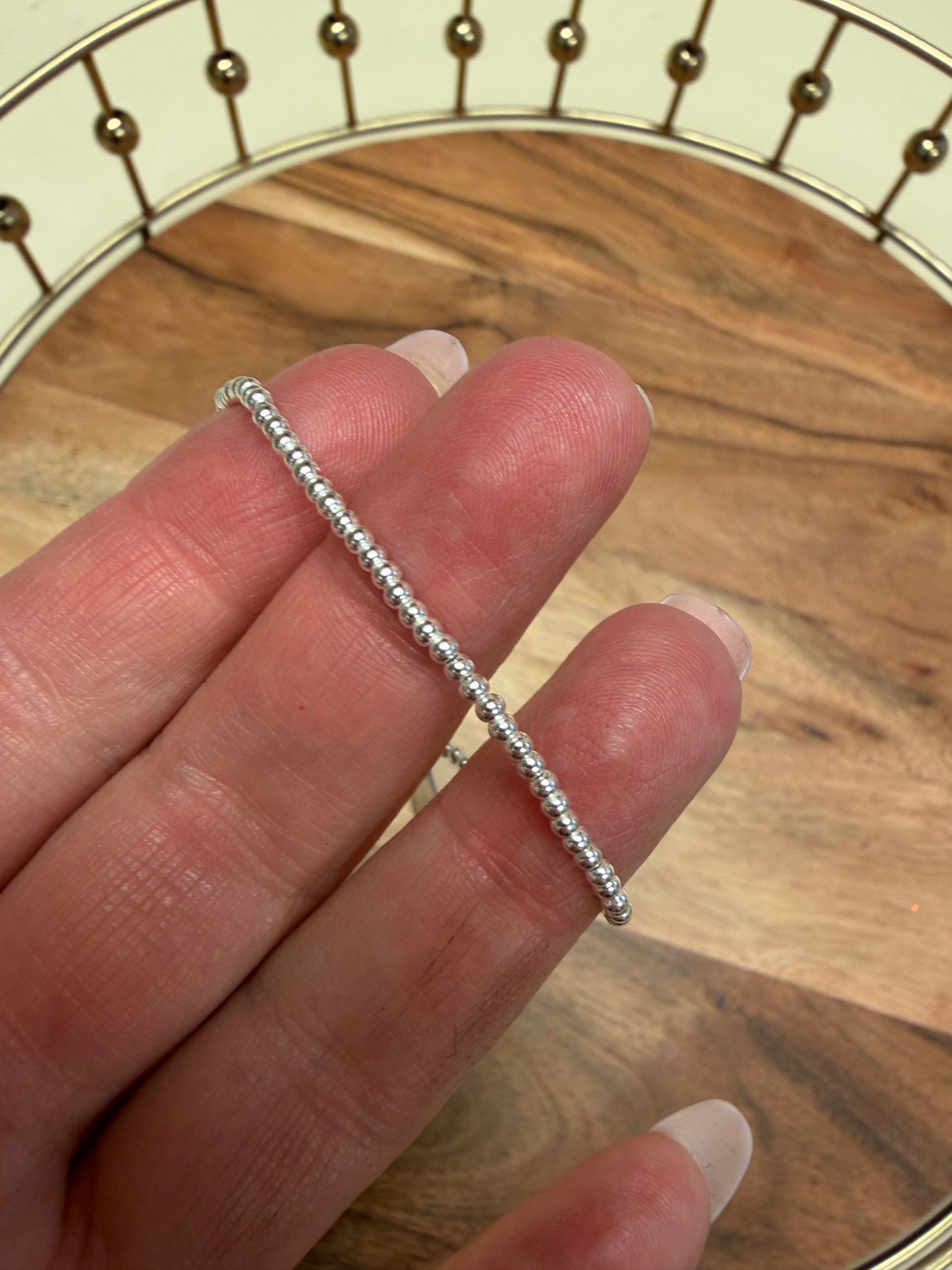 Sterling silver beaded bracelet by Lula 'n' Lee featuring round silver beads on a delicate chain.