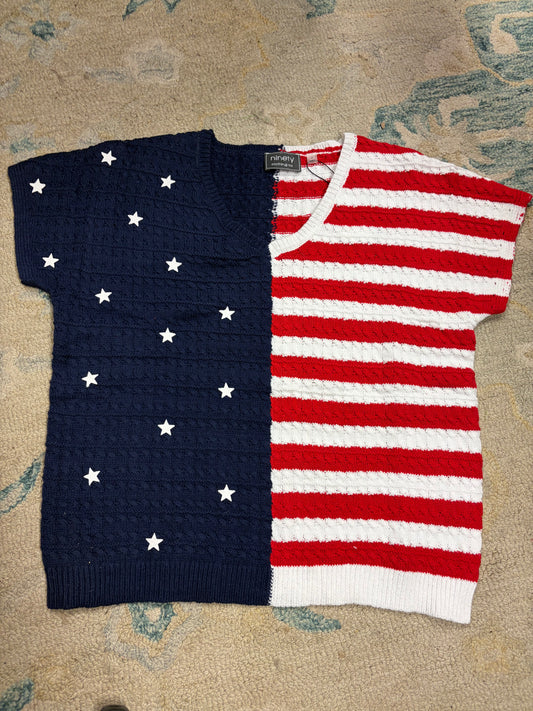 Camille & Co. USA summer sweater in lightweight knit, featuring a relaxed fit and classic design, perfect for warm-weather style.