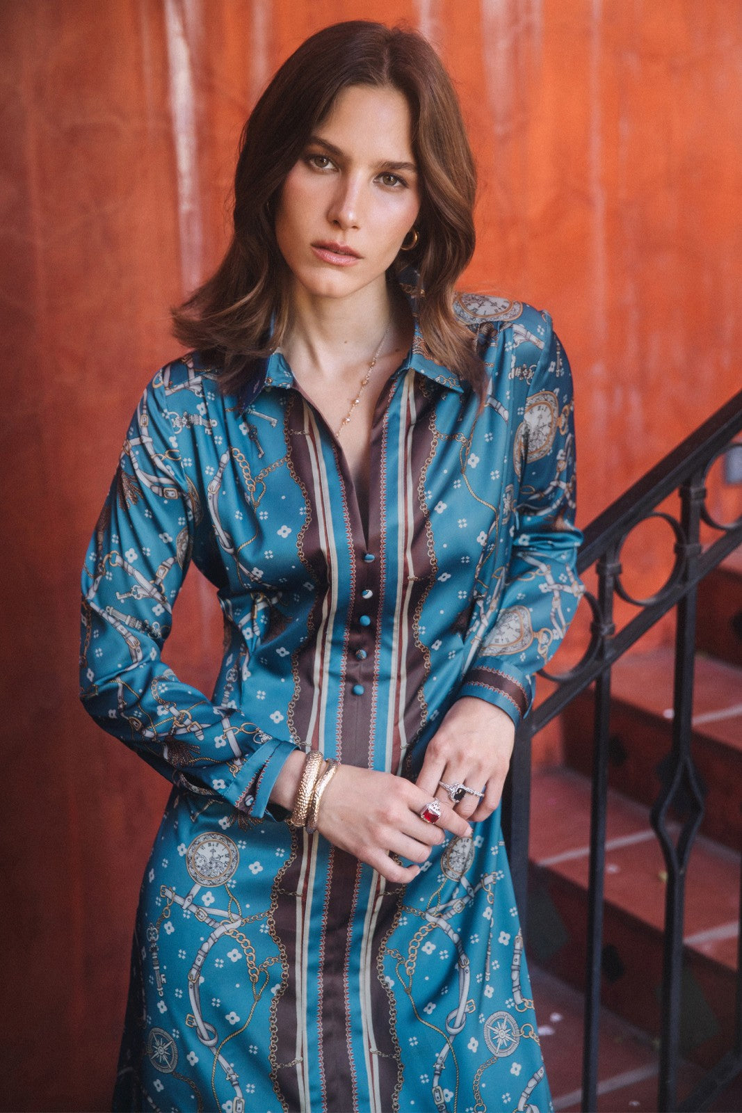 Current Air equestrian print dress featuring a tailored fit and stylish design, perfect for casual or semi-formal wear.