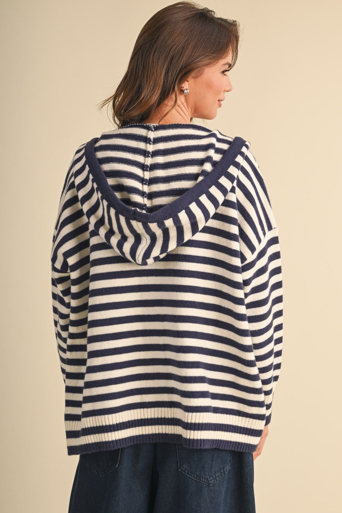 KLESIS knit hoodie with colorful stripe pattern, cozy sweater with hood and long sleeves, casual and stylish winter wear