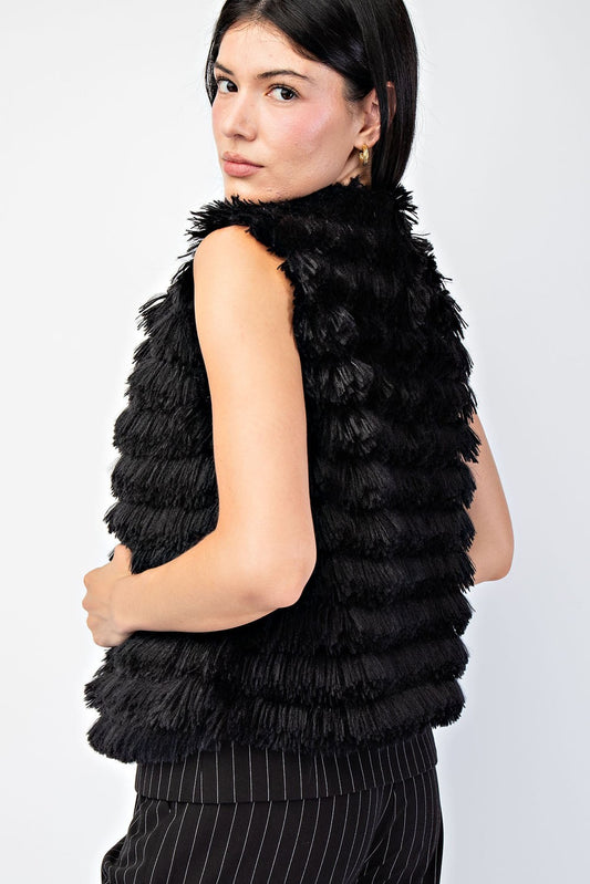 Faux fur open front vest from EDIT BY NINE, stylish tops with plush, soft fur texture and open front design.
