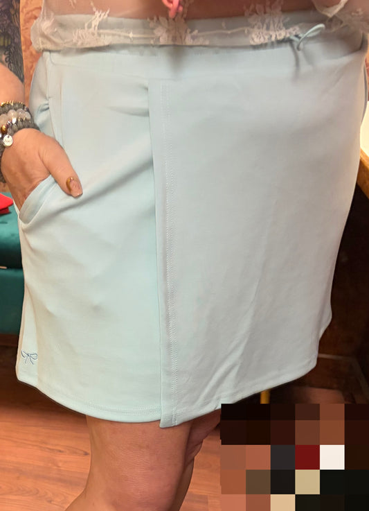 Blue breezy Simply Southern skort with lightweight fabric and side pockets, perfect for summer casual wear.