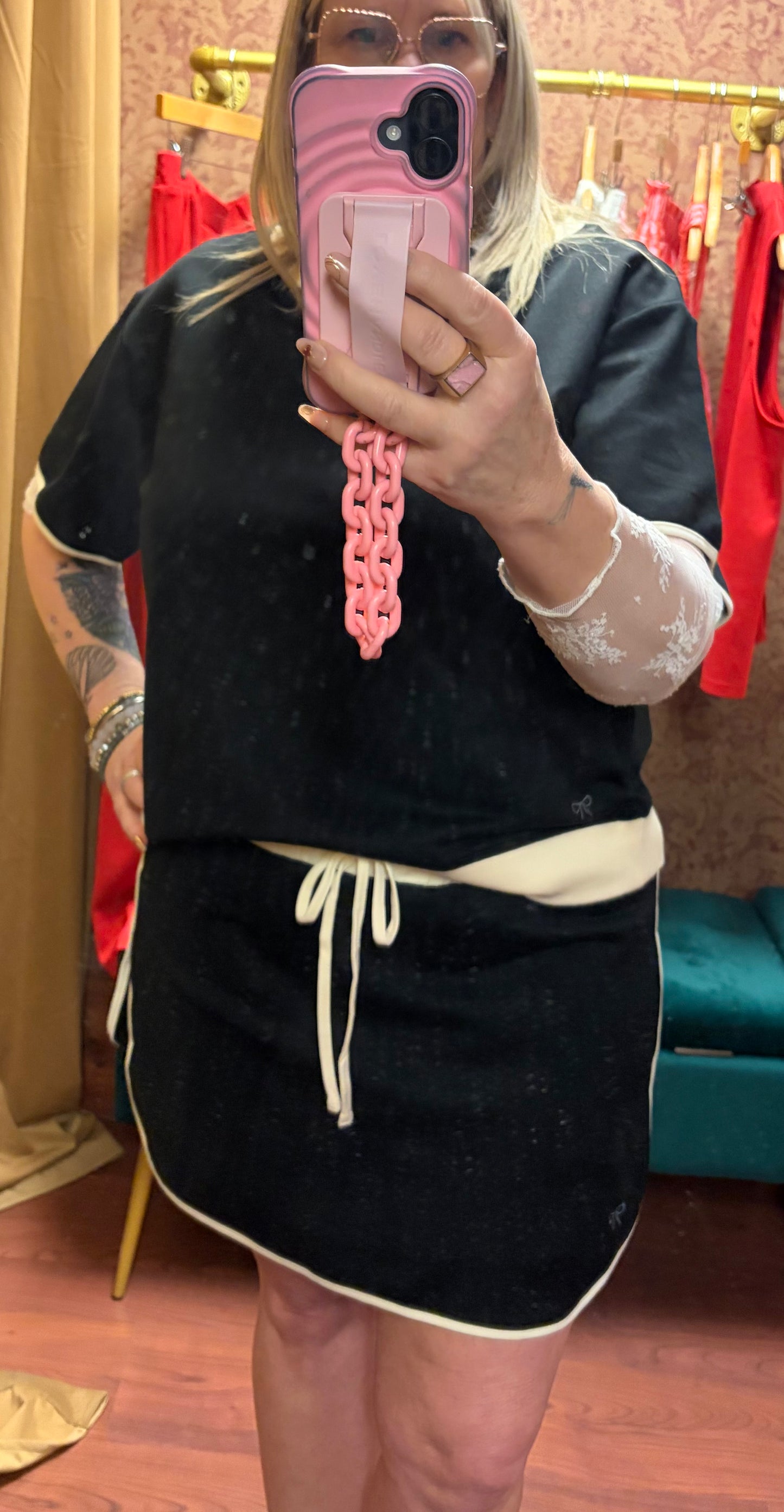 Black and cream Simply Southern skort, casual shorts with a comfortable fit, featuring a stylish design and lightweight fabric.