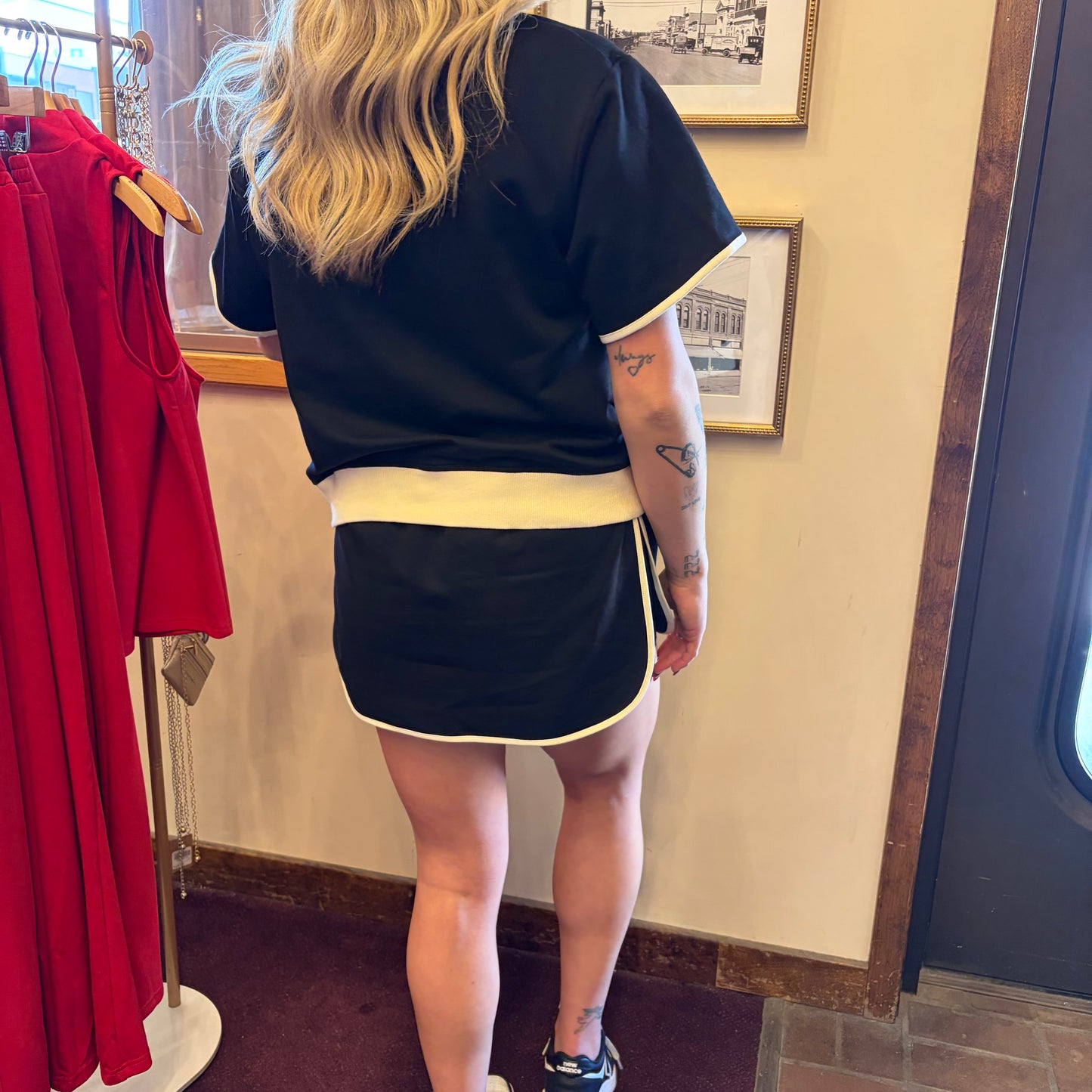 Black and cream Simply Southern skort shorts with a comfortable fit and stylish design, ideal for casual wear.