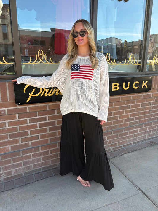 Simply Southern Patriotic Glory mesh pullover top with red, white, and blue patriotic design and comfortable casual fit.