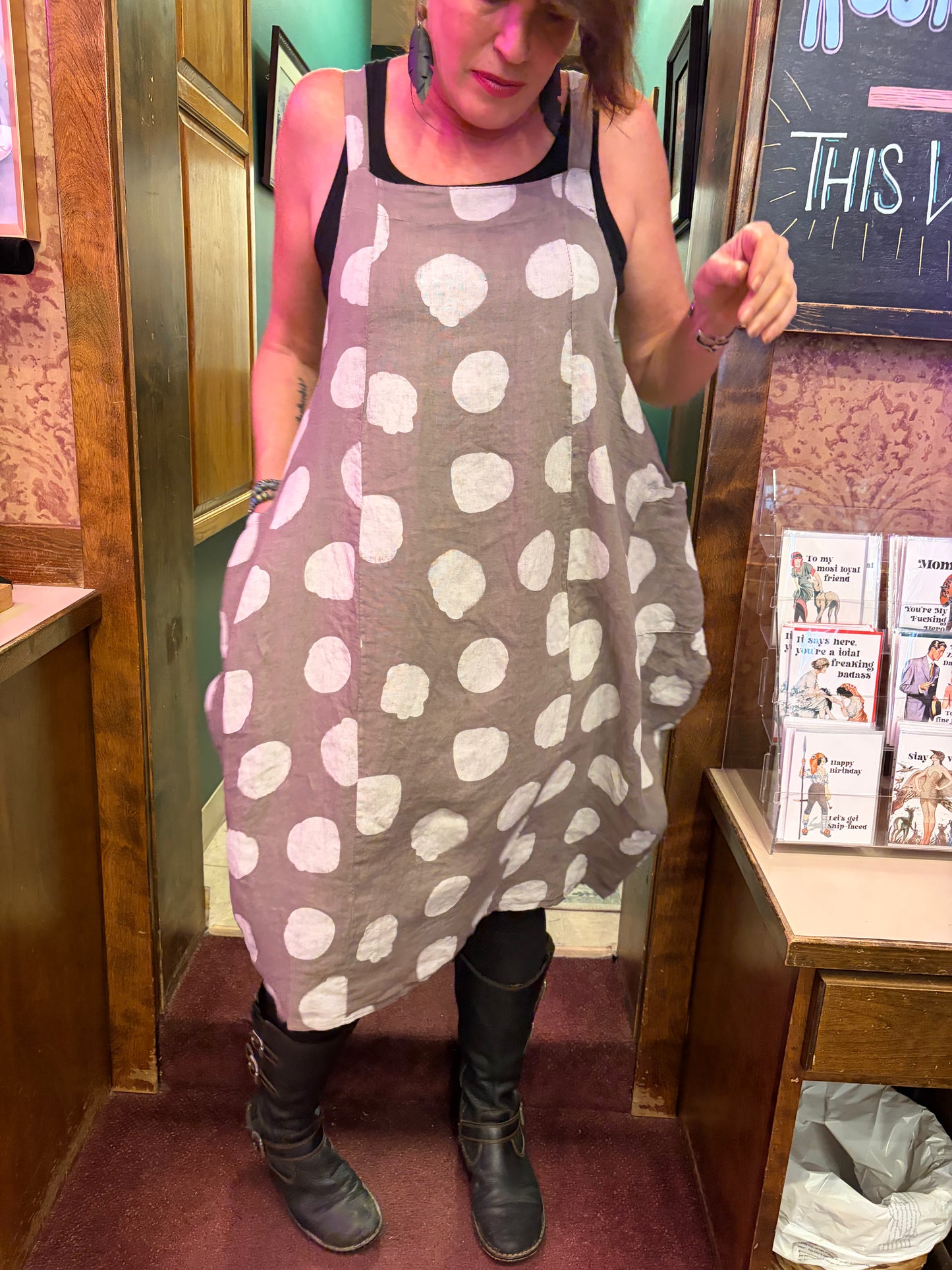Princess & Buck Dotty Linen Dress with a relaxed fit and floral pattern, perfect for casual summer wear.
