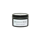 Little Cow Co. Mountain Mint candle in a tin with a mountain and mint leaf design, perfect for cozy home decor.