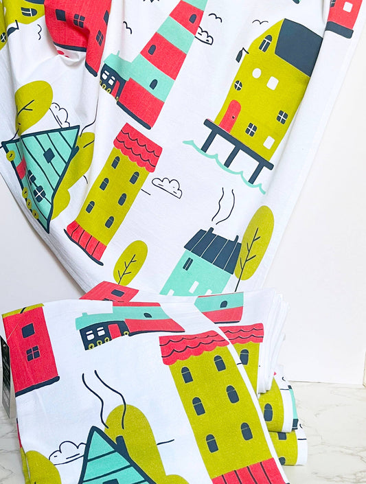 Houses Illustrated Abstract Homes Kitchen Towel