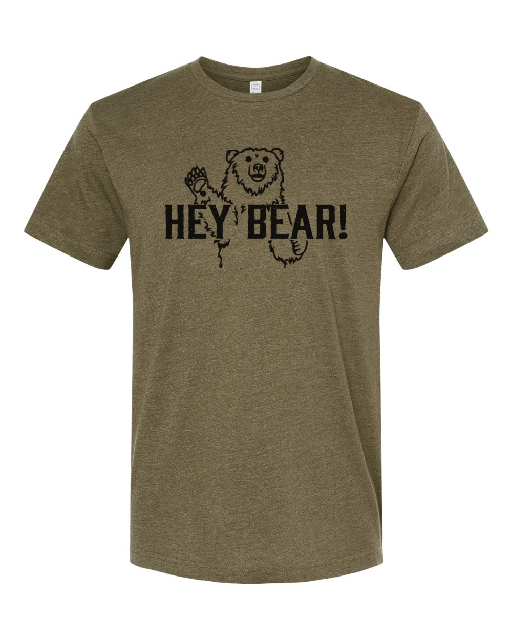 Made of Mountains Hey Bear! adult T-shirt featuring a colorful bear graphic on a casual tee for adults.