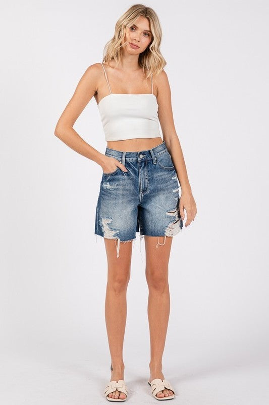 Frayed Hem Denim Shorts