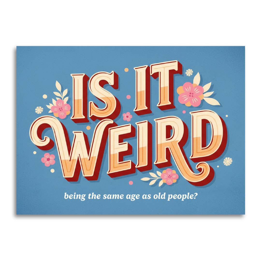 A set of "Is It Weird" greeting cards by Bad Betty Greeting Co., featuring colorful, playful designs on the front.