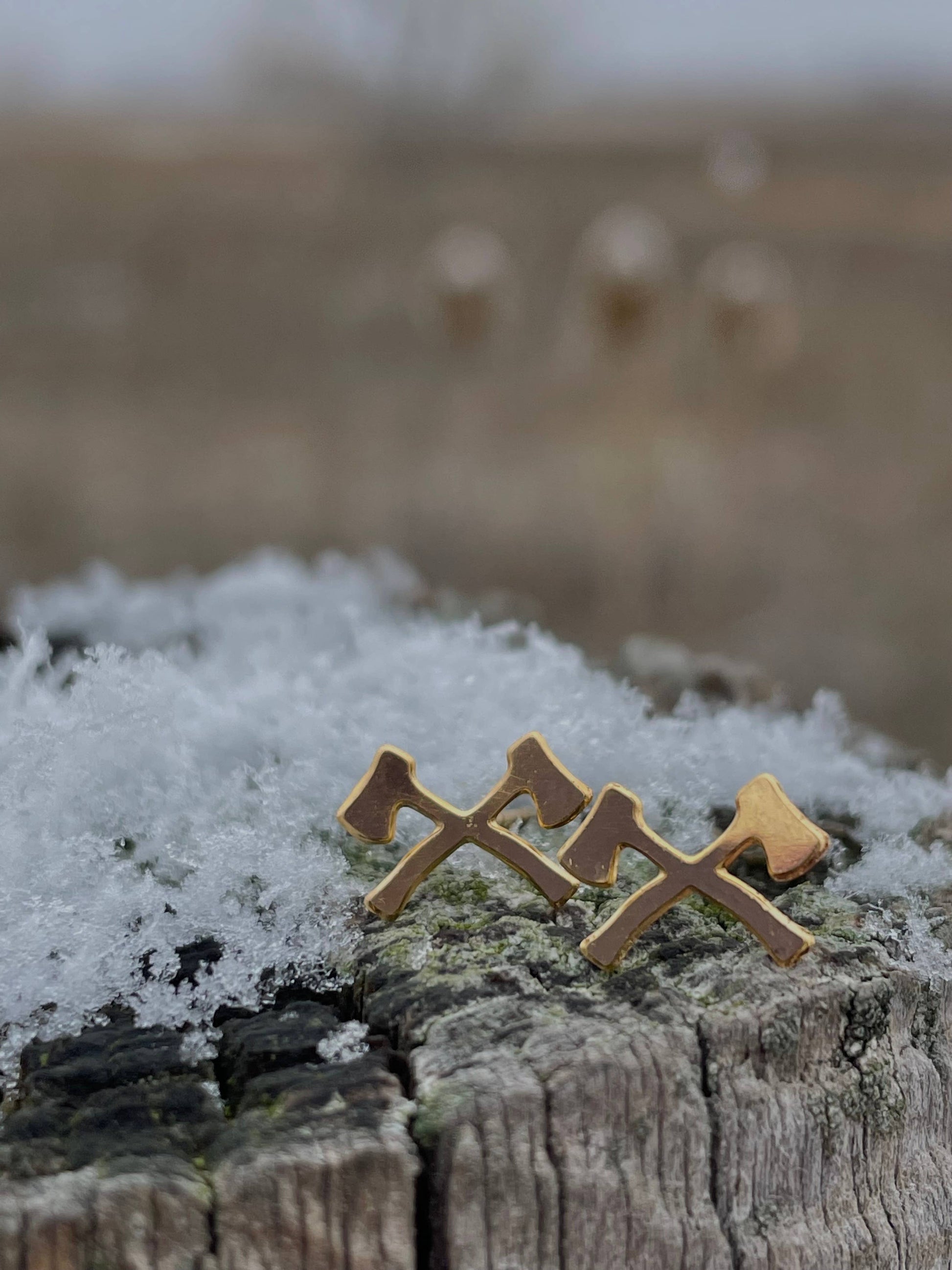 Made of Mountains Mini Forest Axe Stud Earrings featuring small, detailed forest axe design in sterling silver for nature-inspired style