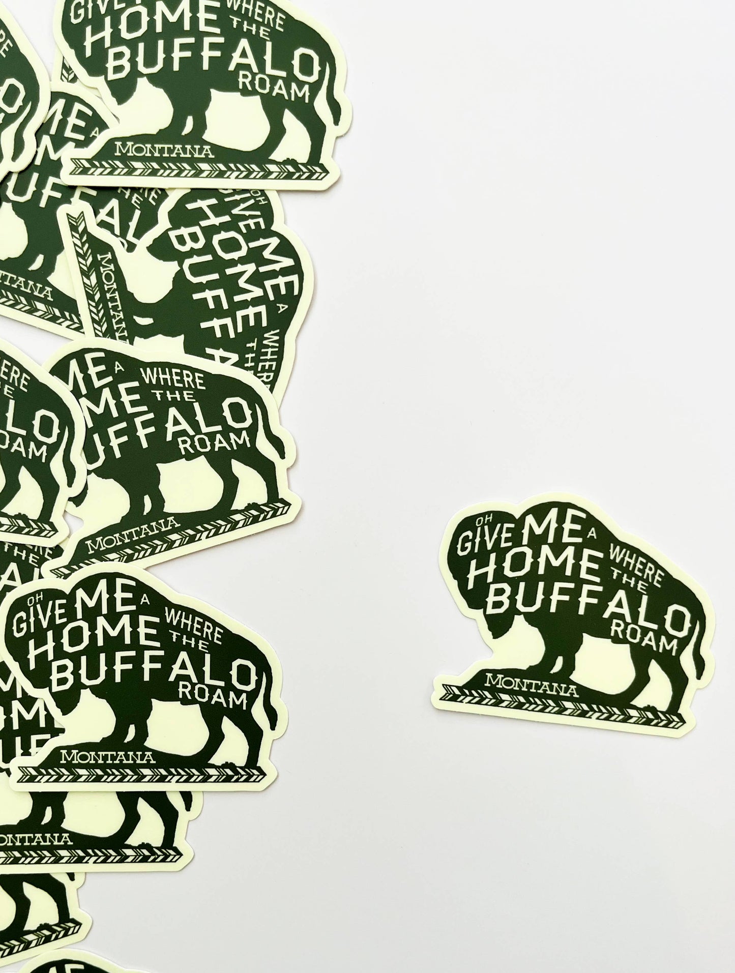 Montana Bison sticker featuring the "Where the Buffalo Roam" design, by The Coin Laundry, showcasing a detailed buffalo illustration.