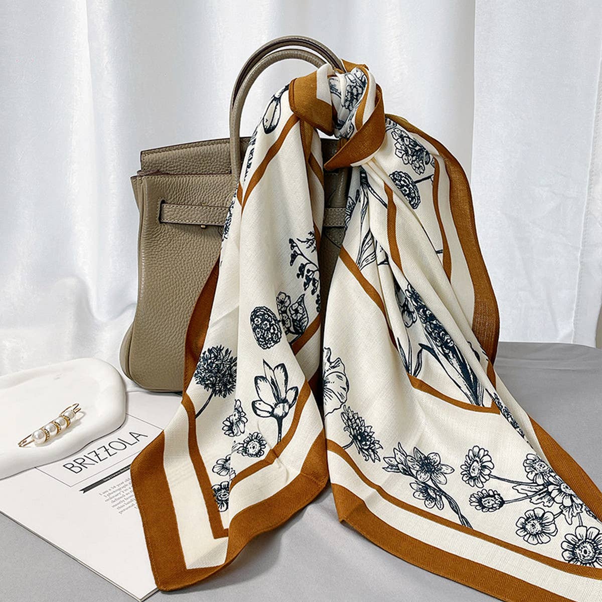 Elegant floral square scarf by ACCITY featuring vibrant floral patterns on soft fabric, perfect for stylish accessories.