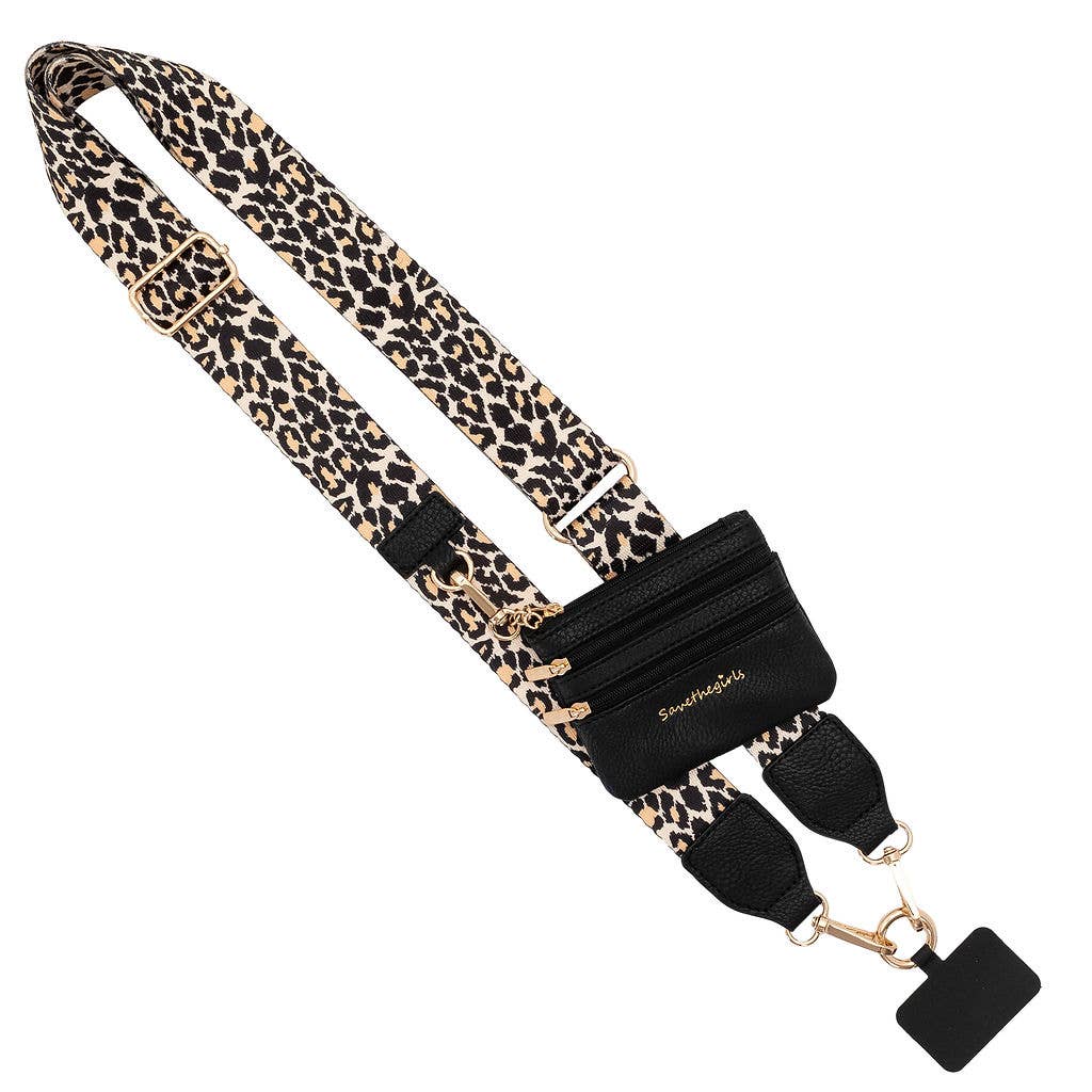 Save The Girls Clip & Go Crossbody Strap with zippered pouch for phones, featuring adjustable strap and stylish design.