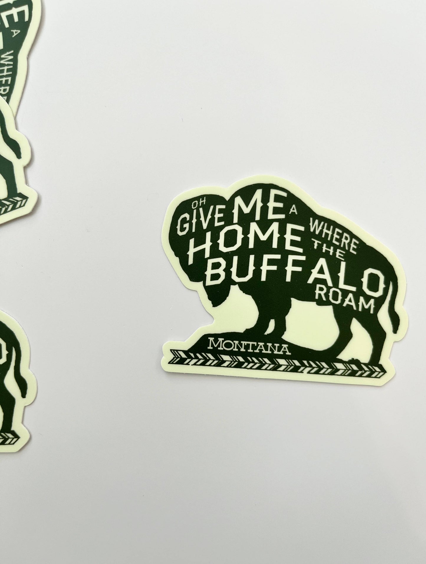 Montana Bison sticker featuring the "Where the Buffalo Roam" design by The Coin Laundry, showcasing a vibrant buffalo illustration.