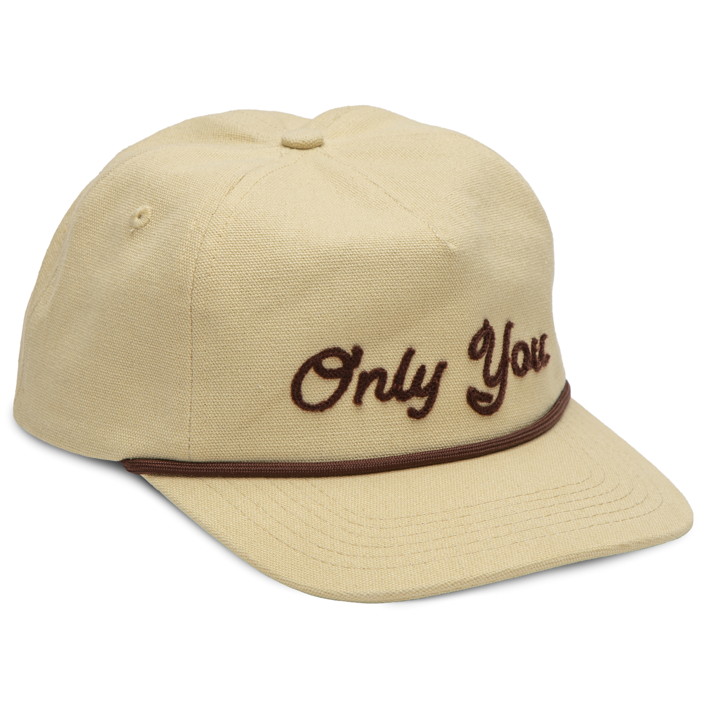 The Landmark Project Only You Chain Stitch Hat with embroidered design, featuring a casual, stylish hat in a natural fabric.