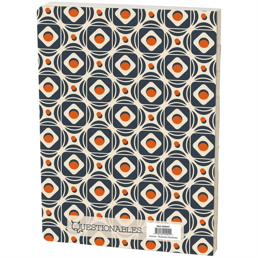 Questionables Business Schemes Journal notepad with lined pages, designed for planning and note-taking during business meetings.