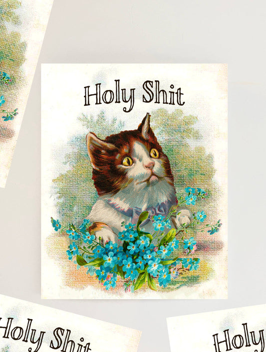 Kitty Cat Holy Shit Funny Card