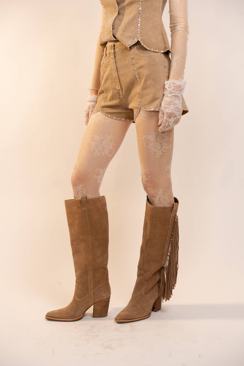 Scallop Hem Denim Shorts
