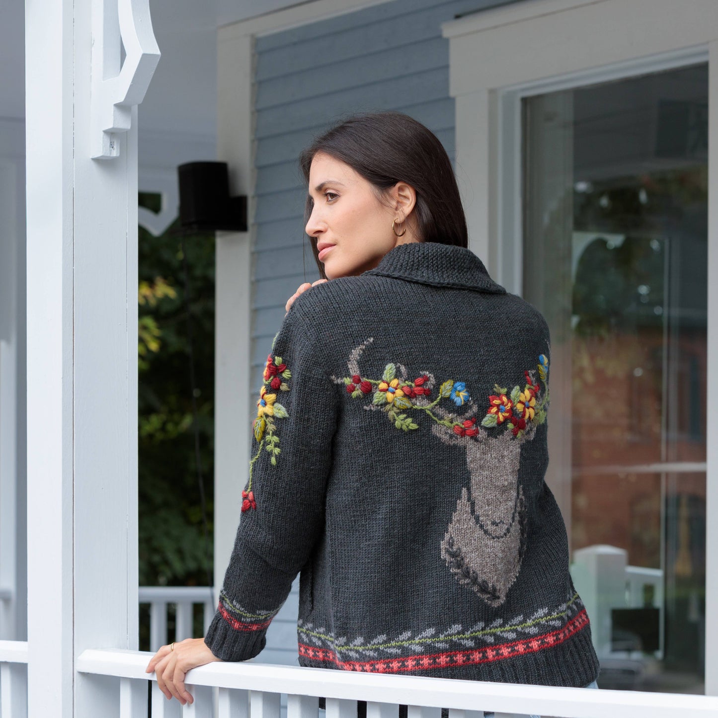 Lost Horizons Knitwear Hartley Floral Antler Sweater, cozy knit sweater featuring floral and antler design in natural colors.