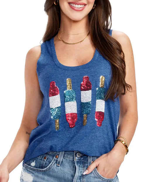 Grand Finale Sequin Tank Top - Women's USA Popsicle Tee
