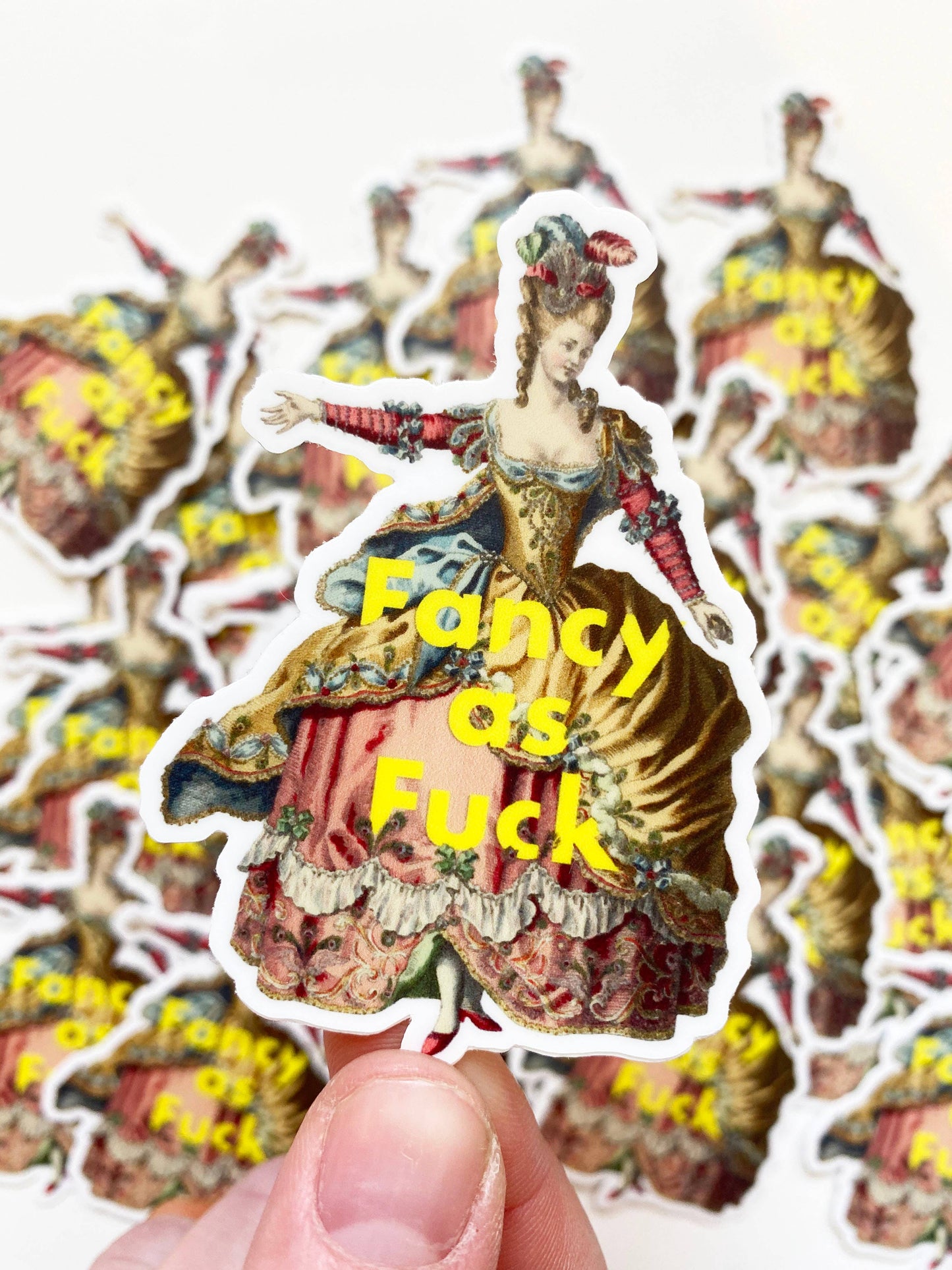 Funny sticker from The Coin Laundry featuring bold "Fancy as Fuck" text, perfect for decorating laptops, notebooks, or water bottles.