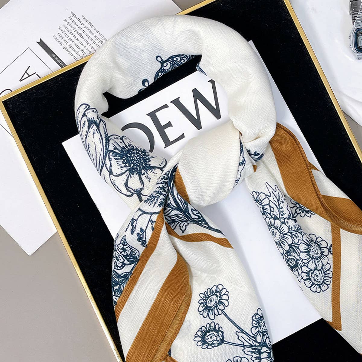 Elegant floral square scarf by ACCITY featuring a colorful floral pattern on soft fabric.