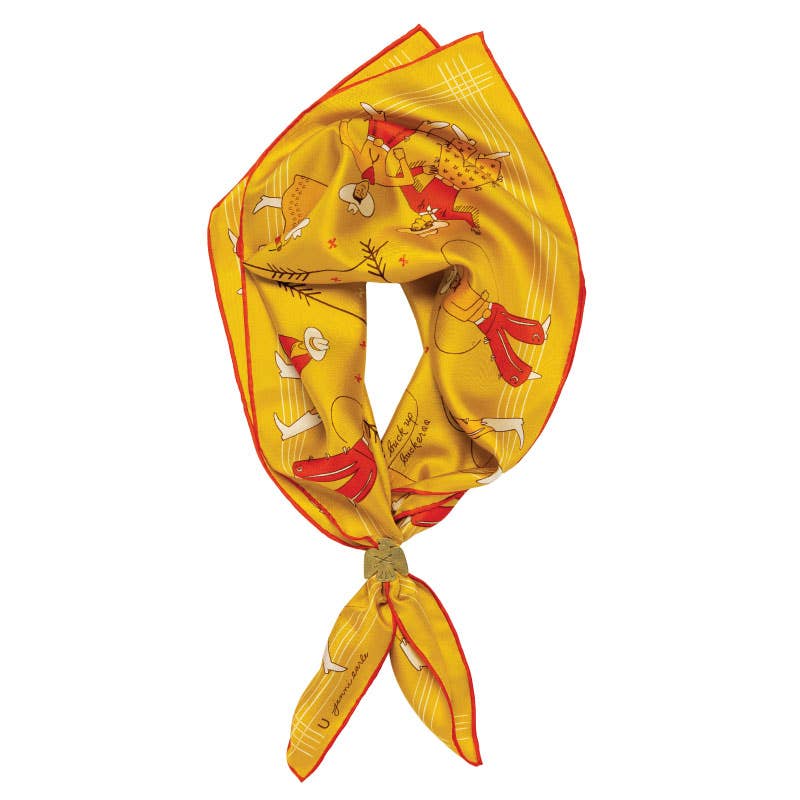 Jenni Earle Buck Up Buckaroo silk bandana with vibrant Western-inspired design, lightweight and stylish accessory for casual wear.
