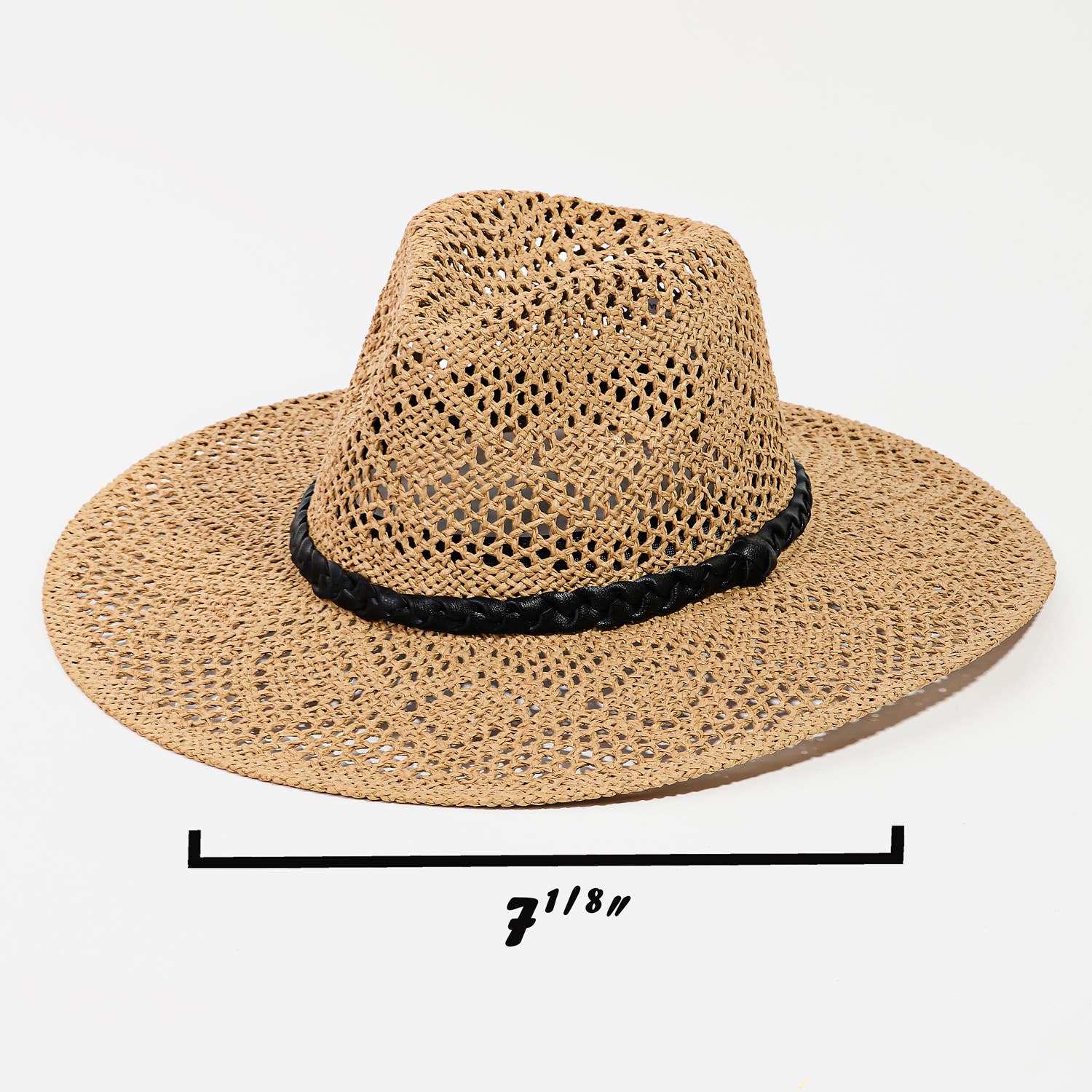 Loose weave braid band sun hat from Collections by Fame Accessories, showing a wide brim and stylish braided detail.
