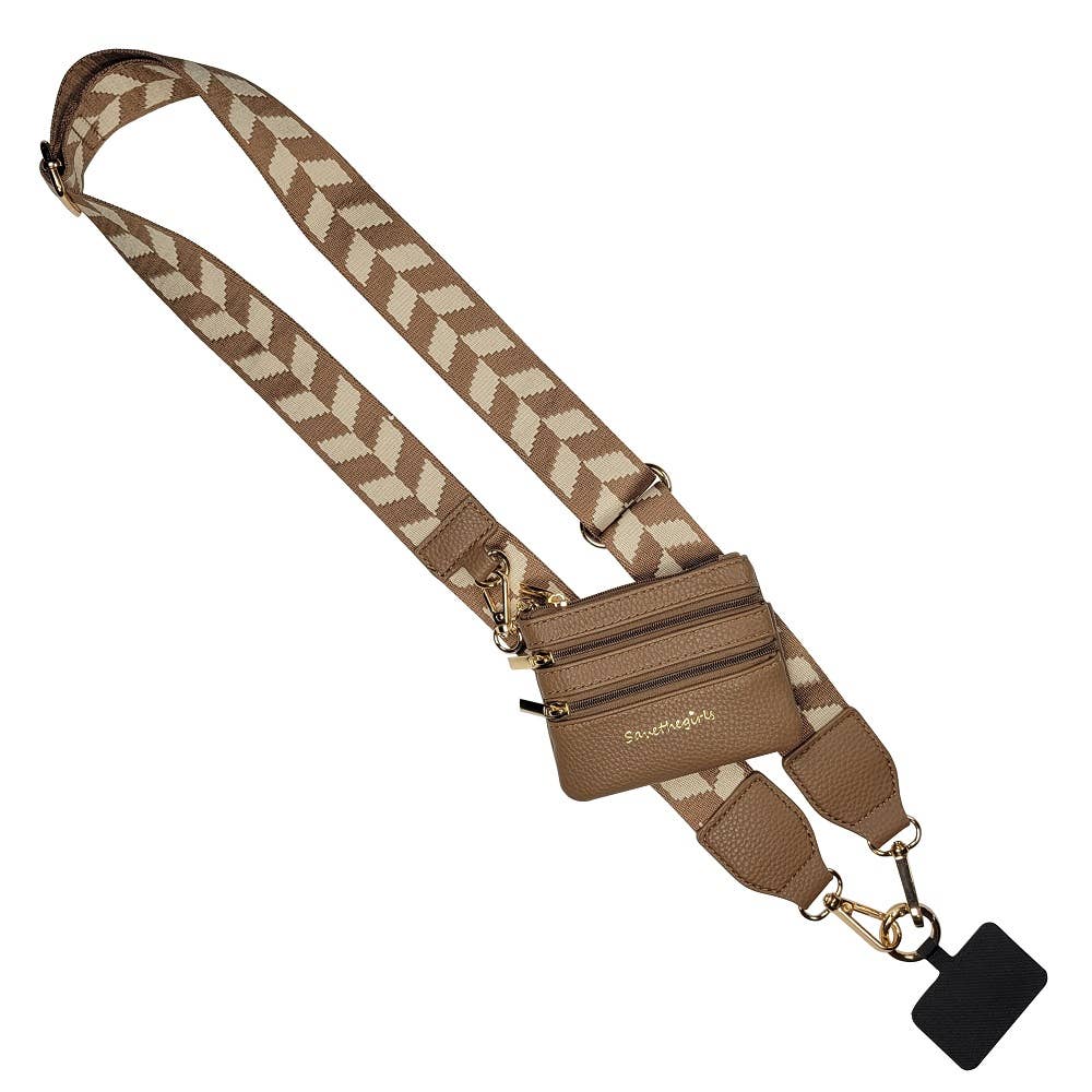 Save The Girls Clip & Go crossbody strap with zippered pouch, phone chain and strap for hands-free carrying and convenience.