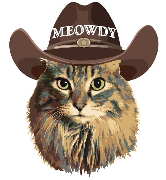 Western cat sticker by Made of Mountains featuring a playful cat design on a clear sticker sheet.