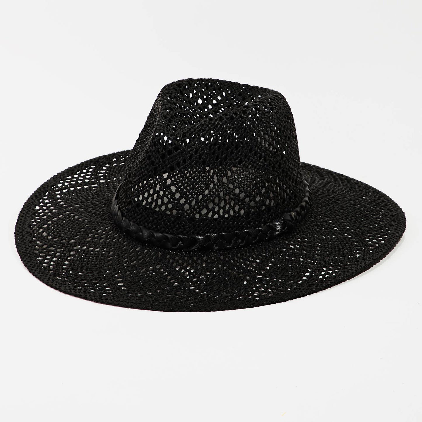 Loose weave braid band sun hat by Collections by Fame Accessories with wide brim and braided detail, perfect for summer wear.
