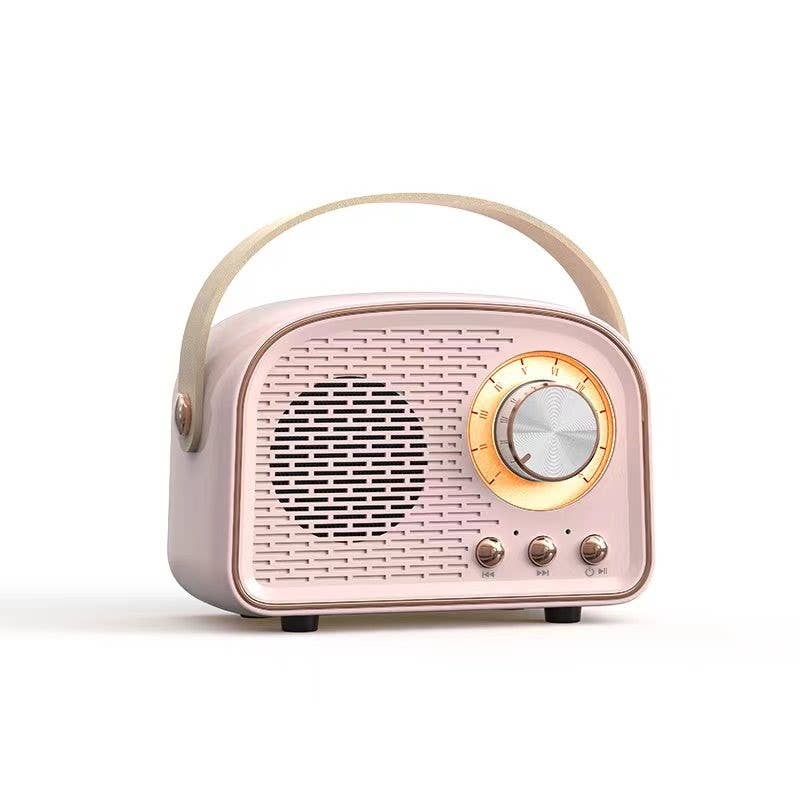 Tech Trendz retro Bluetooth speaker with vintage design, compact build, and visible control buttons on the front.