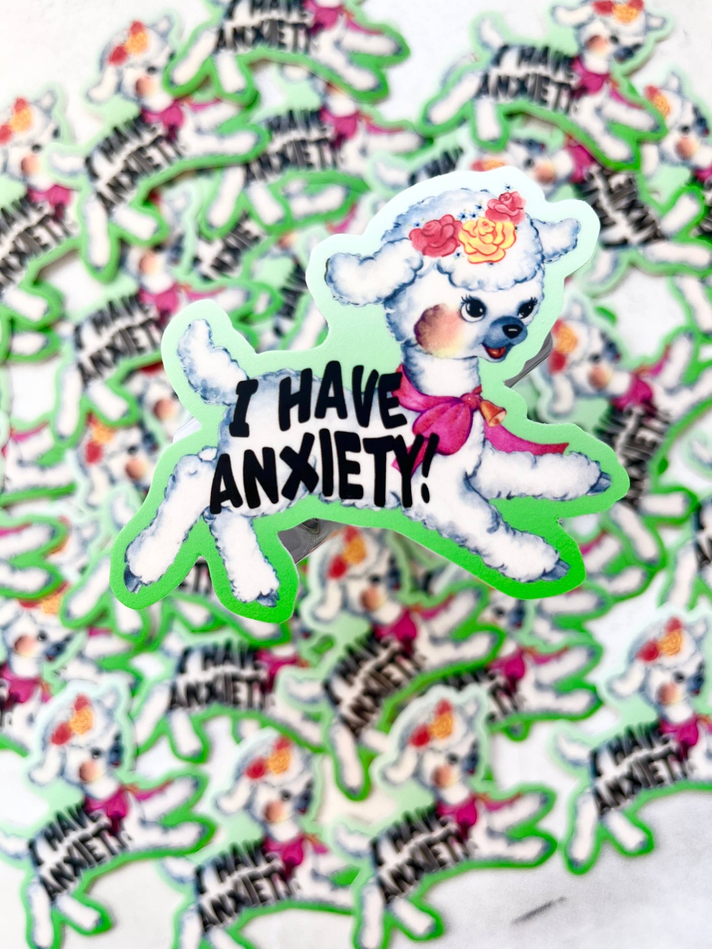 Sticker featuring "I Have Anxiety" text from The Coin Laundry, colorful design, perfect for decorating notebooks or laptops.