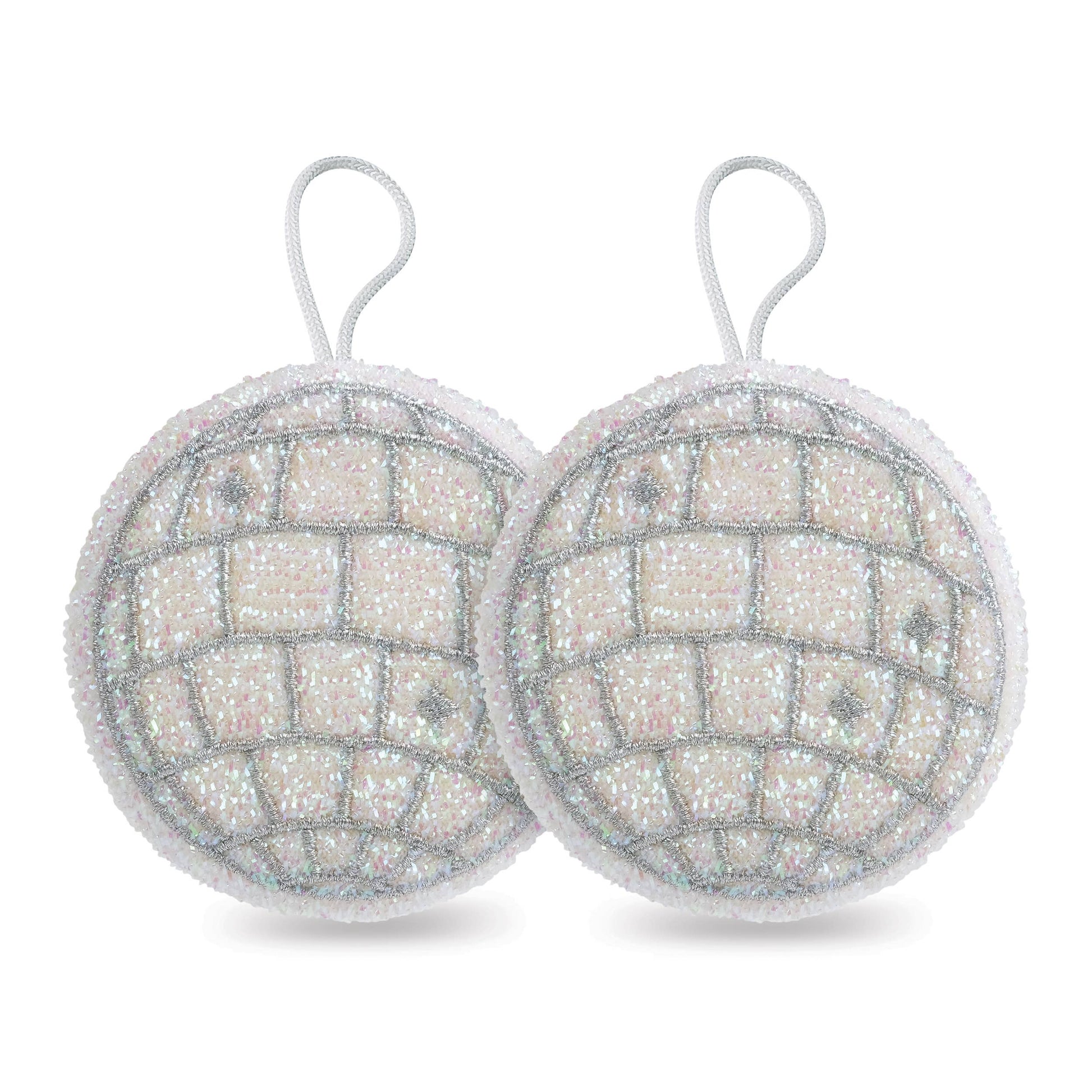 Fred & Friends Disco Ball Sponges set of 2, colorful round dish sponges with shiny, reflective disco ball design for kitchen cleaning.