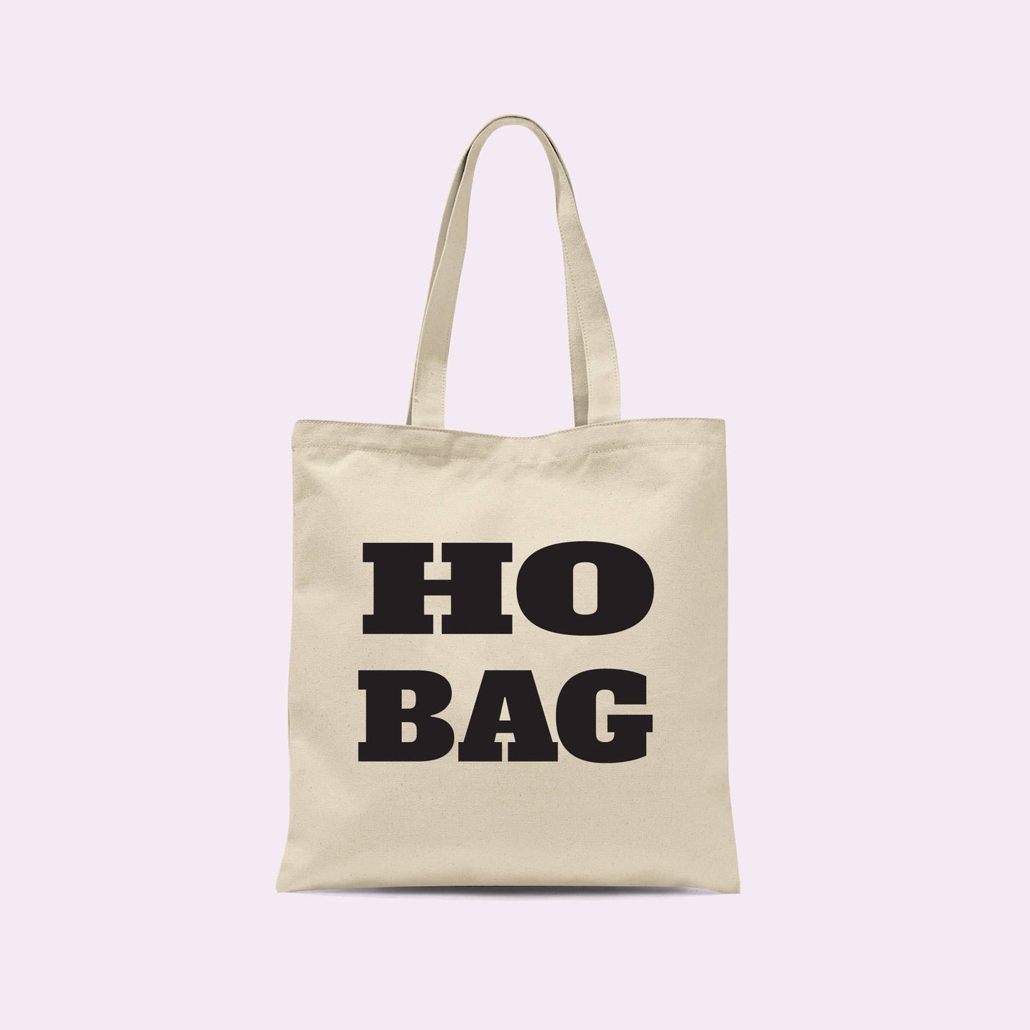Crimson and Clover Studio Ho Bag Funny Tote Bag with card design, featuring vibrant colors and playful graphics.