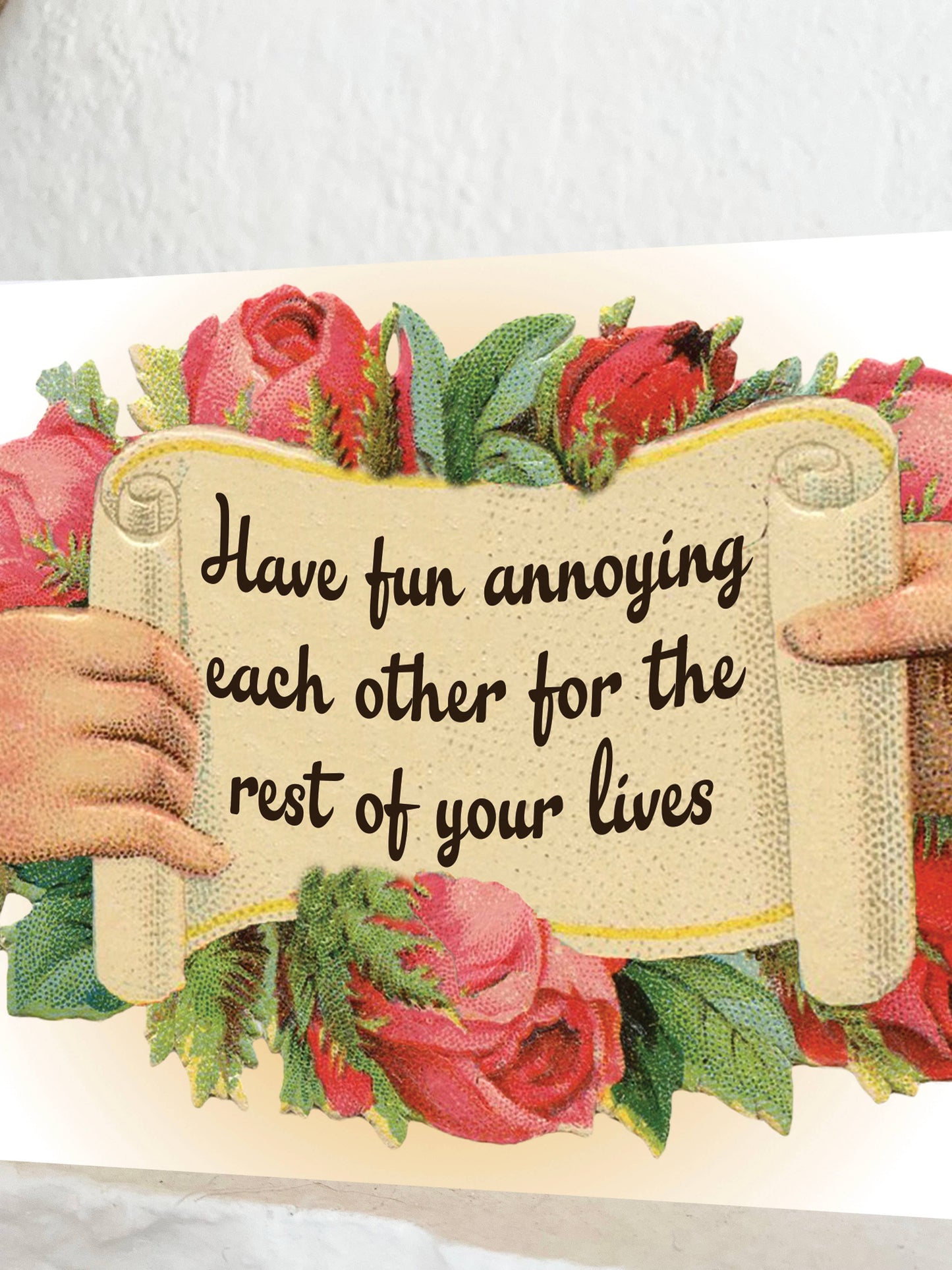 Funny wedding card by The Coin Laundry featuring humorous text and playful design, perfect for celebrating married couples.