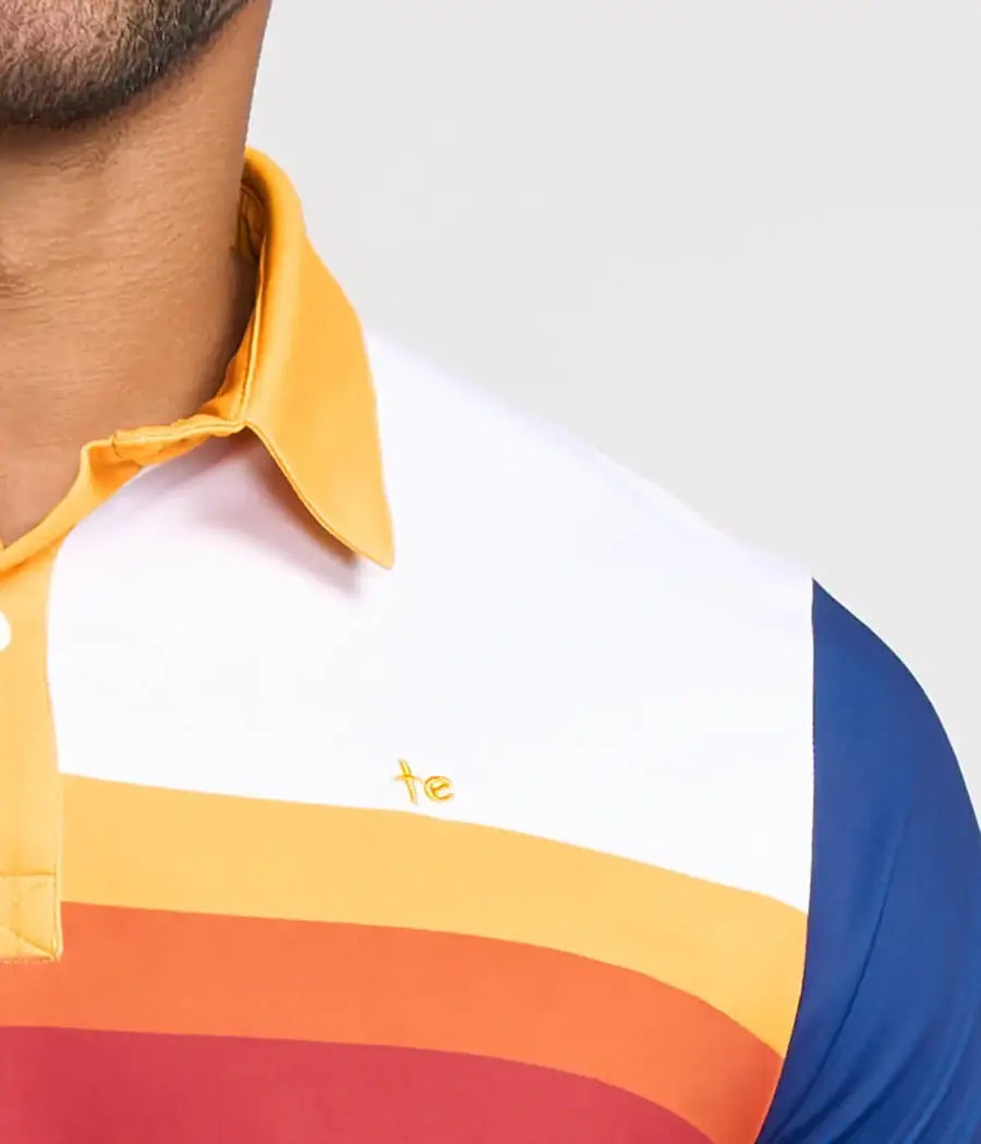 Slice of Sunset Golf Polo Shirt - Men's Striped Golf Apparel