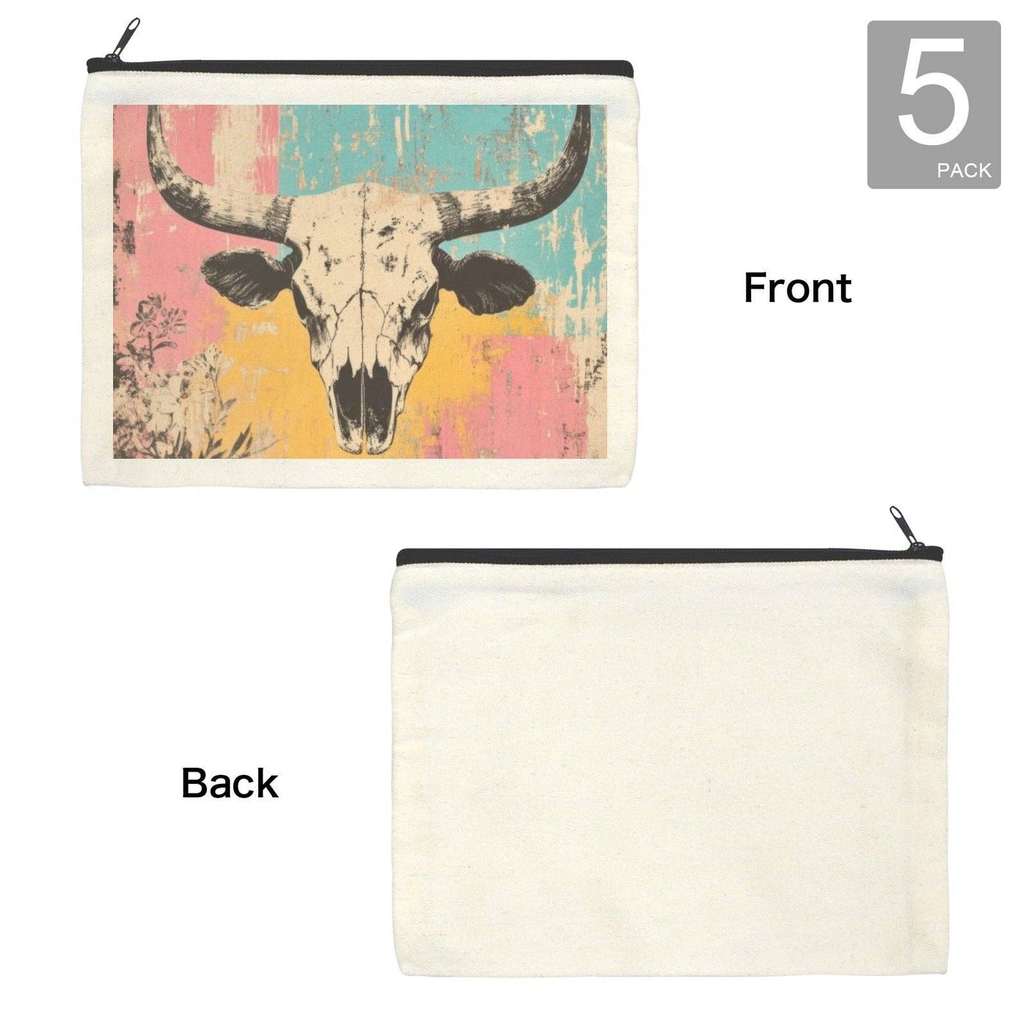 Western skull design cosmetic bag by BAHA RANCH WESTERN WEAR, featuring a pop western skull graphic on durable bag.