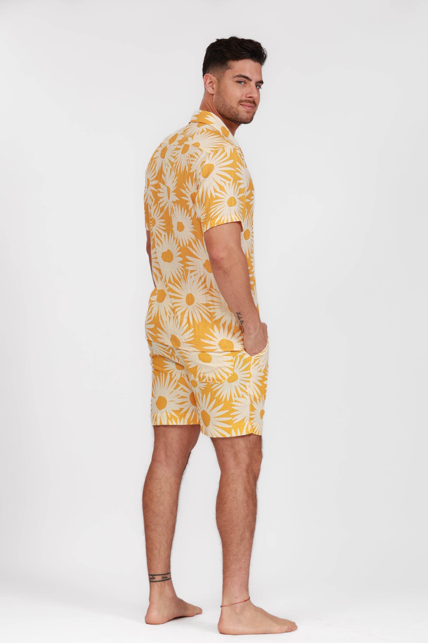 YELLOW PRINTED BUTTON DOWN SHIRT