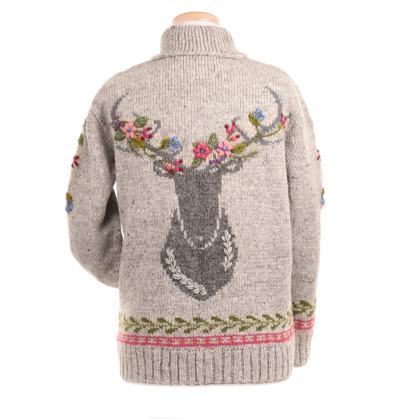 Lost Horizons Knitwear Hartley Floral Antler Sweater featuring a cozy knit design with floral and antler patterns.